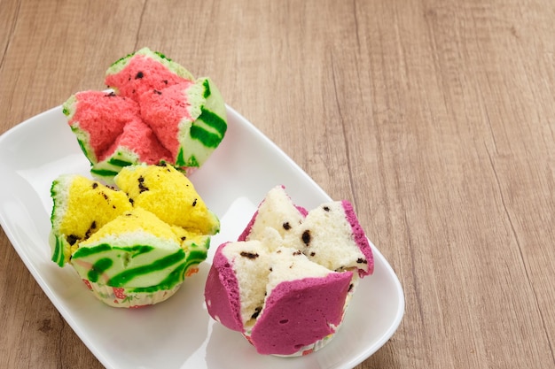 Bolu Kukus (Sponge Cake), made from flour, tapioca flour, egg and sugar. Indonesian snack