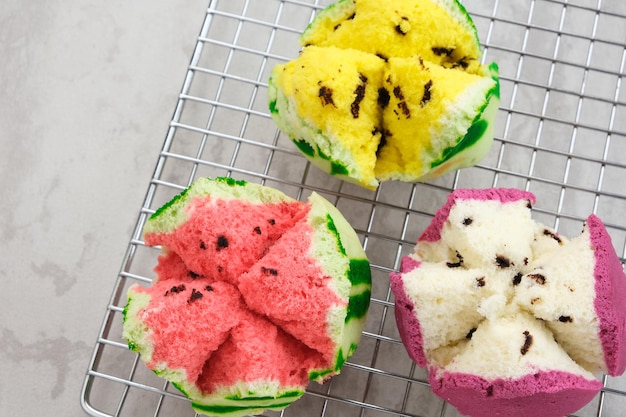 Bolu Kukus (Sponge Cake), made from flour, tapioca flour, egg and sugar. Indonesian snack