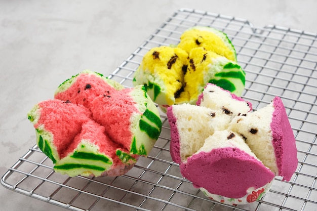 Bolu Kukus (Sponge Cake), made from flour, tapioca flour, egg and sugar. Indonesian snack