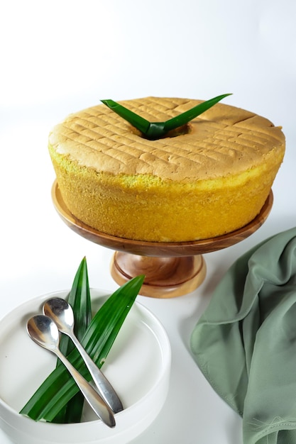 Bolu Pandan or Pandan sponge cake or pandan chiffon cake on white background