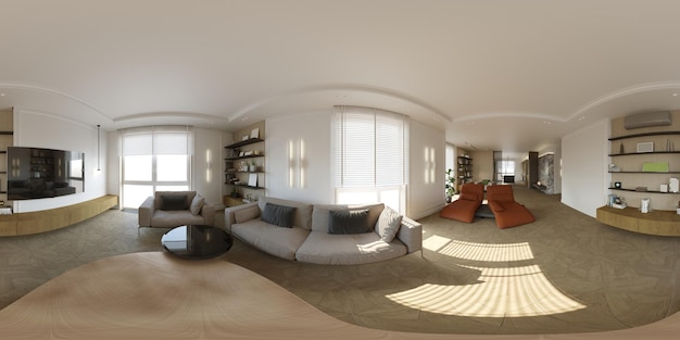 bolvormig panorama van het interieur, 3D illustratie, render