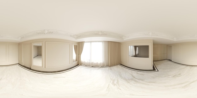 bolvormig panorama van het interieur, 3D illustratie