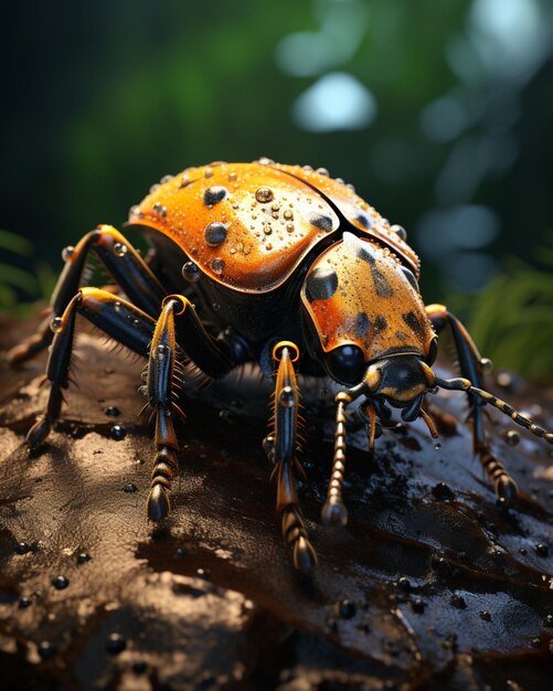 A bombardier beetle AI Insect walking on the rocks with colorful Generated AI photo