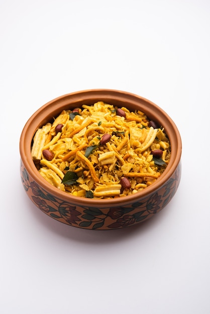 Bombay mix or Chanachur or Chiwda or farsan is an Indian snack mix, popular tea-time food from India