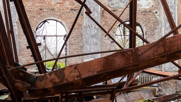 The bombed building of the house of culture in the city War of Russia against Ukraine