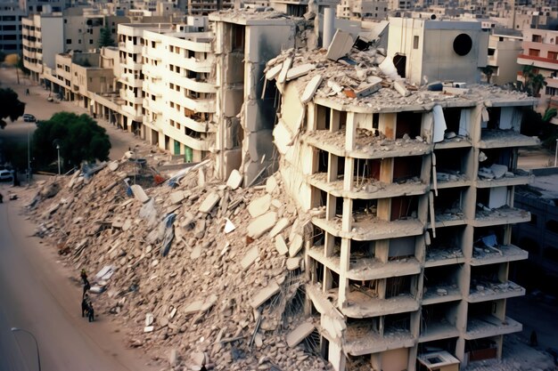 爆弾で破壊された建物 紛争で瓦 ⁇ で破壊された ガザ パレスチナ イスラエル またはロシア 戦争の破壊