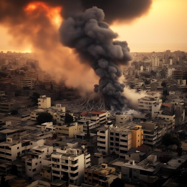 Bombed destroyed building with rubble in conflict gaza palestine israel or russian War destruction