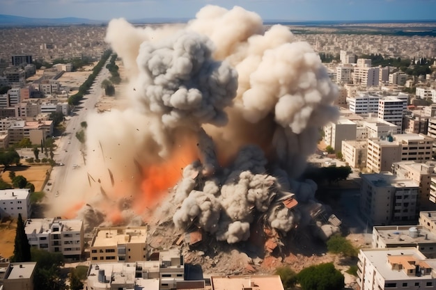 Bombed destroyed building with rubble in conflict gaza palestine israel or russian War destruction