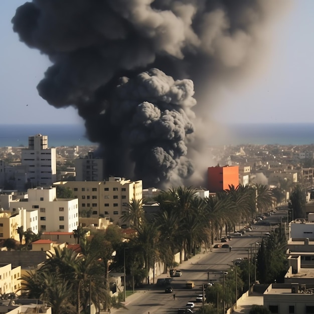 Бомбардированное разрушенное здание с обломками в конфликте Газа Палестина Израиль или Россия Военное разрушение