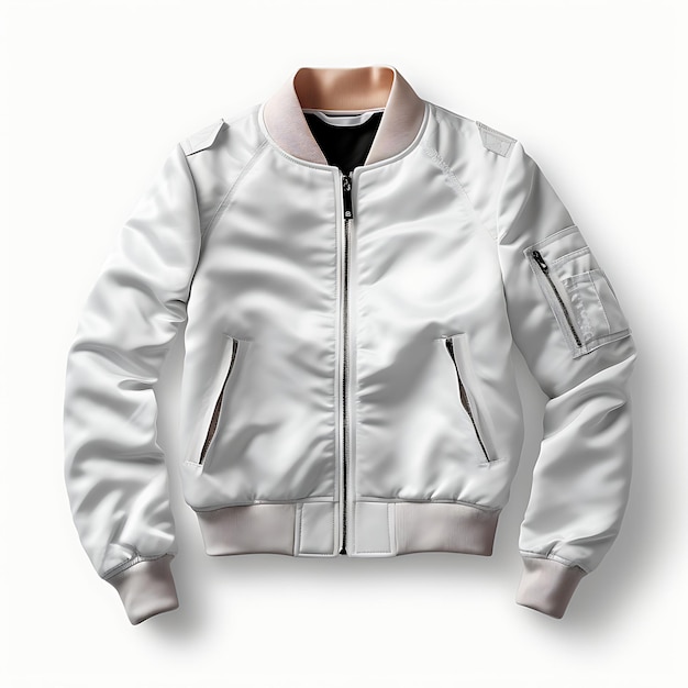 Bomber Jacket Satin Relaxed Form Design Style voor mannen en Wo Fashions Kleding op een schone achtergrond