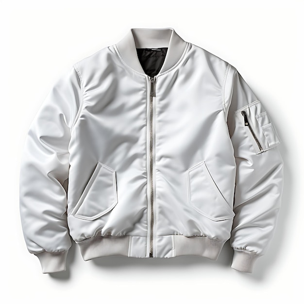 Bomber Jacket Satin Relaxed Form Design Style voor mannen en Wo Fashions Kleding op een schone achtergrond