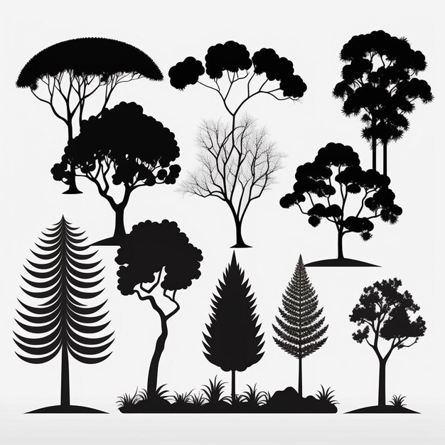 Foto bomen en bossilhouetten stellen vector