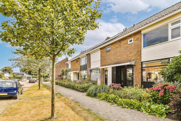 Foto bomen en gebouwen tegen de lucht