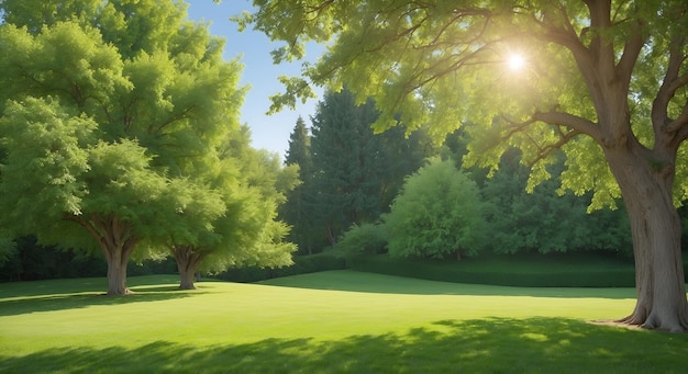 Bomen in het park met zon schijnt licht uit de lucht