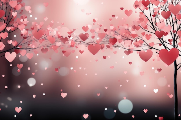Foto bomen met roze harten op de kroon valentijnsdag banner bruiloft uitnodiging kaart