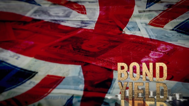 Photo the bond yield and coins on flag of the united kingdom for business concept 3d renderingxa