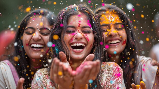 Foto legami attraverso i colori, le risate e i momenti condivisi in una celebrazione di holi