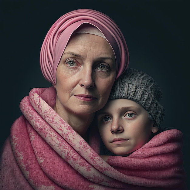 핑크색의 유대성 어머니와 아들은 암 인식 날을 위해 연합합니다.