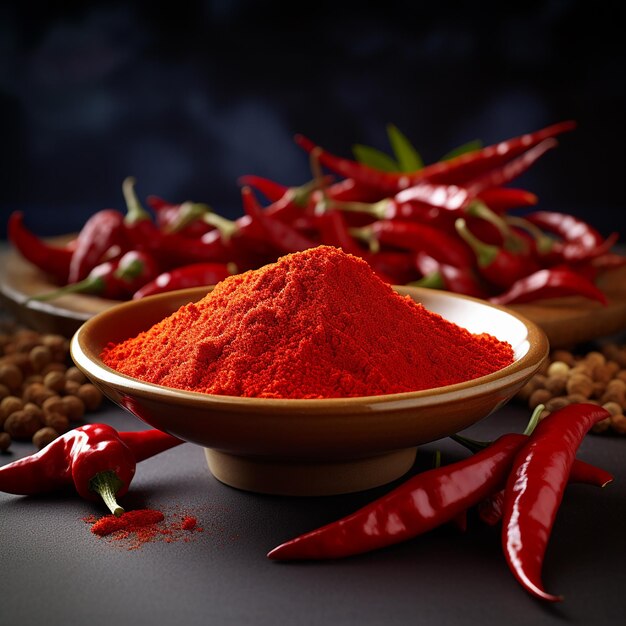 A bone china bowl with red chilli powder product photography