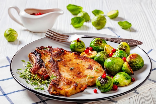 Bone in loin chops with brussel sprouts