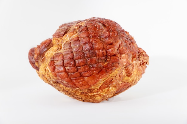 Boneless pork ham isolated on white background. Meat, meal.