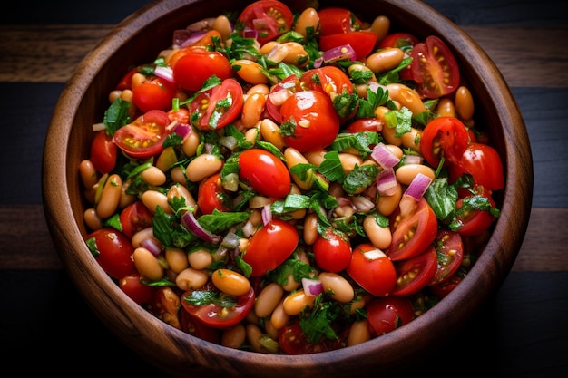 Bonensalade mengsel en tomaten