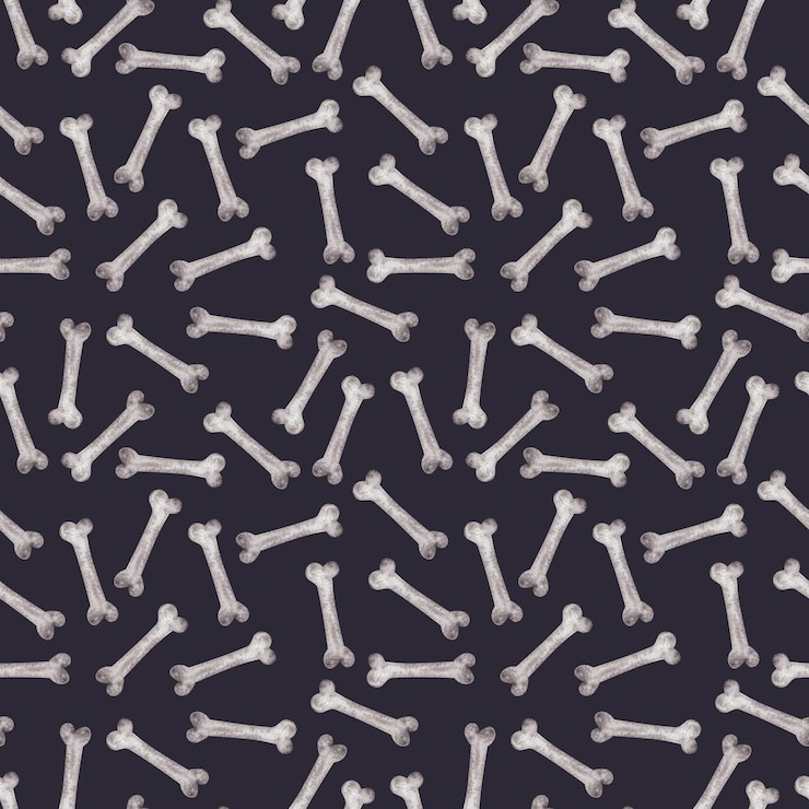 Photo bones on dark background watercolor seamless pattern