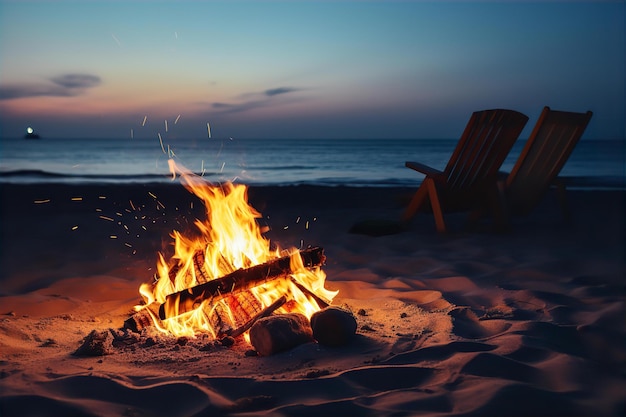 Bonfire in the Beach with Cozy Summer Vibes Enjoy the Beach with Bonfire in the Night