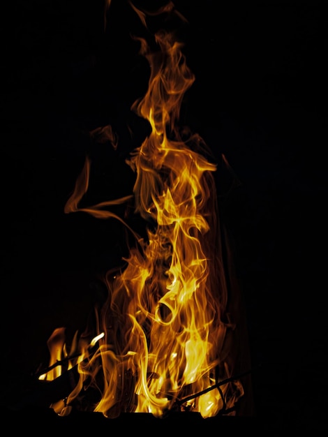 写真 暗い背景にたき火の炎 光熱と生命をテーマにした抽象的な背景