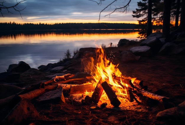 Bonfire near the lake