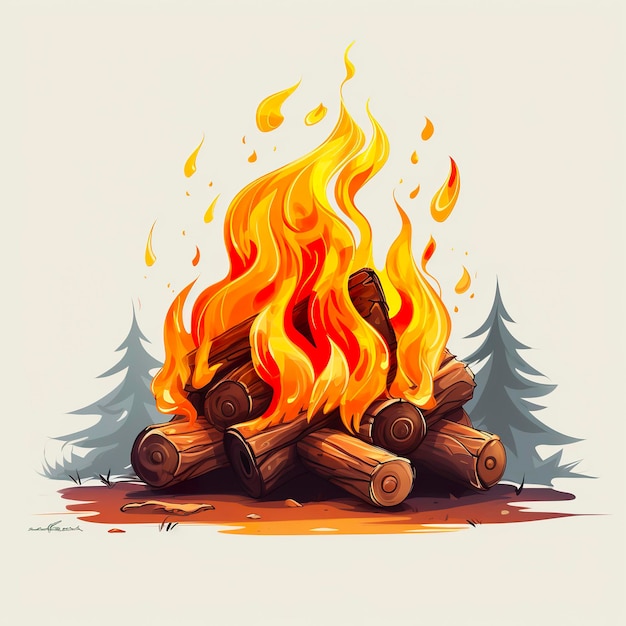 Bonfire vector illustration in kawaii anime style cartoon