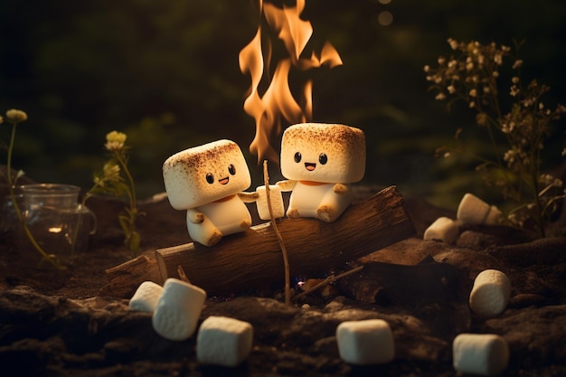 Photo bonfire with marshmallow man