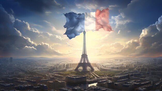 Bonne Fete NationaleHappy Bastille dayFrench flagTour Effiel Cerebration FrenchGenerative Ai