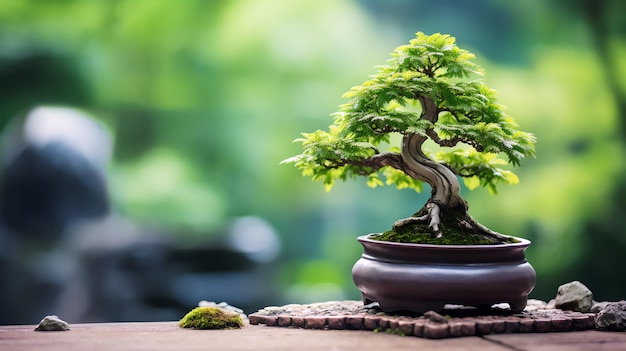 Bonsai boom in een pot groene achtergrond