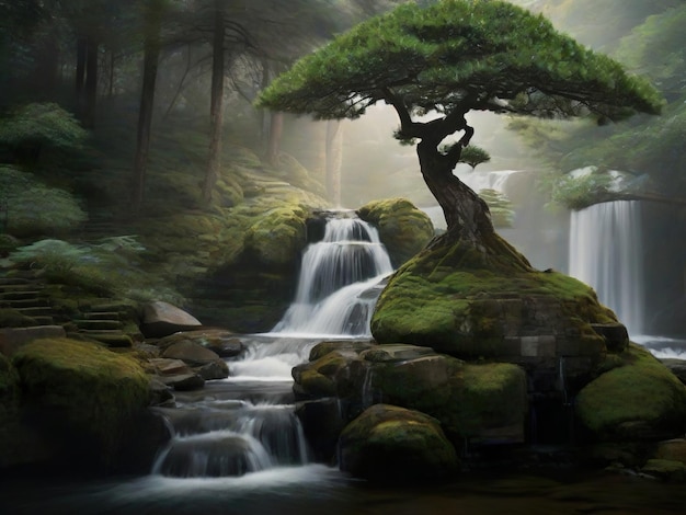 Bonsai botanische plant en natuur waterval foto natuur