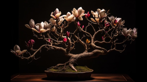 Bonsai met bloemen een prachtige bonsai magnolia boom extreem gedetailleerde perfecte bloemen met pluche wasvormige bloemblaadjes