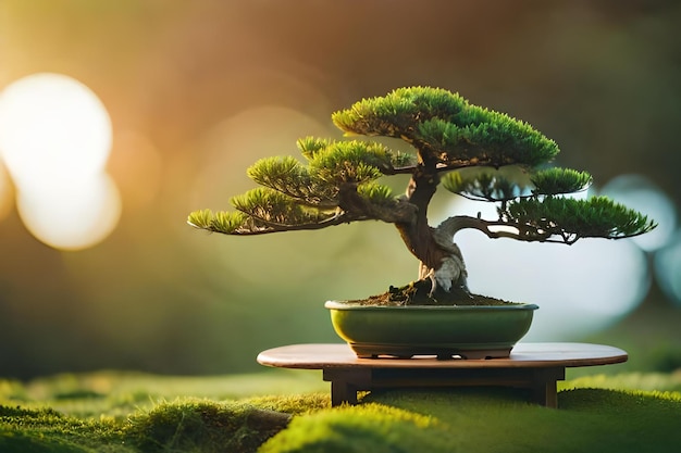 Bonsai tree in a bowl with a table and a table with a table and a table with a table and a table with a table and a pot with a table in the background.