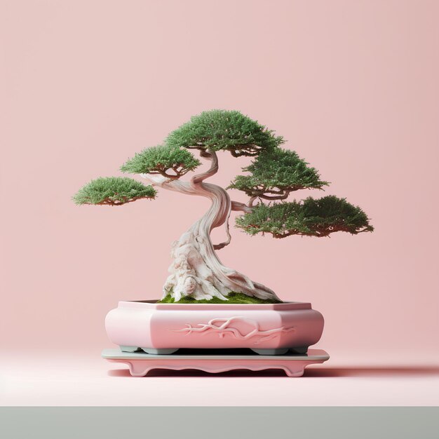 Photo bonsai tree in long quan kiln octagonal vase with pink glaze