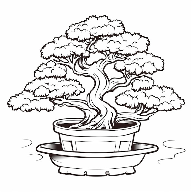 Foto un albero bonsai in una pentola pagina da colorare generativo ai