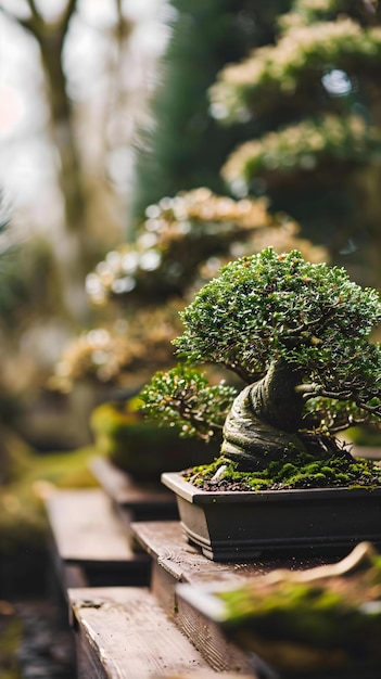 Photo a bonsai tree in a pot on a table