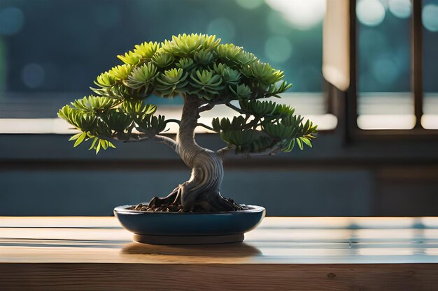 bonsai tree in a pot on a table