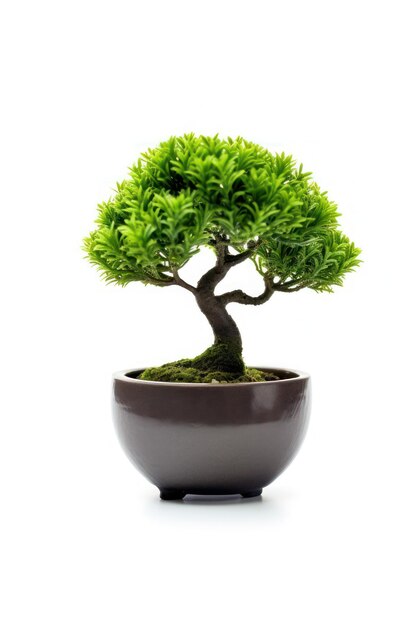 A bonsai tree in a pot on a white background