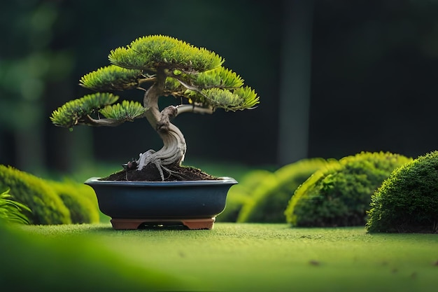 Bonsai tree in a pot with a pot of bonsai