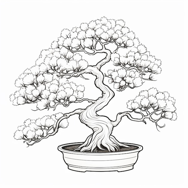 a bonsai tree in a pot with a white background generative ai