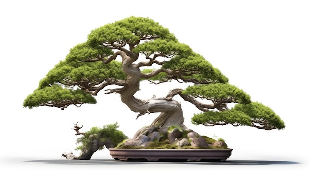 Photo a bonsai tree to the right of the white empty background