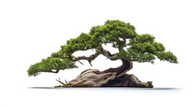 Photo a bonsai tree to the right of the white empty background