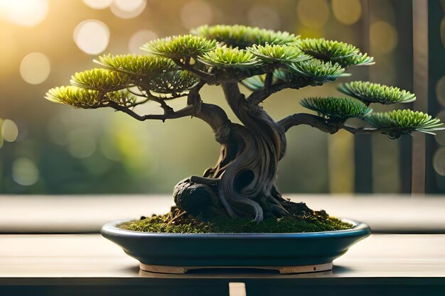 Photo bonsai tree on a window sill