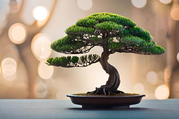 A bonsai tree with a bowl of bonsai on a table.