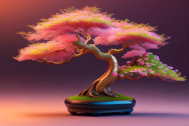 A bonsai tree with pink flowers on it