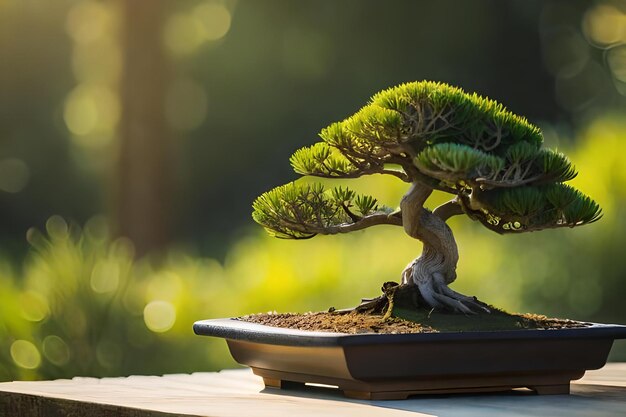 Bonsai tree on a wooden table